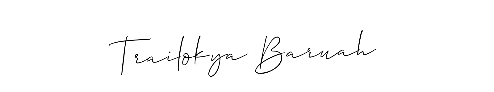 The best way (Allison_Script) to make a short signature is to pick only two or three words in your name. The name Trailokya Baruah include a total of six letters. For converting this name. Trailokya Baruah signature style 2 images and pictures png