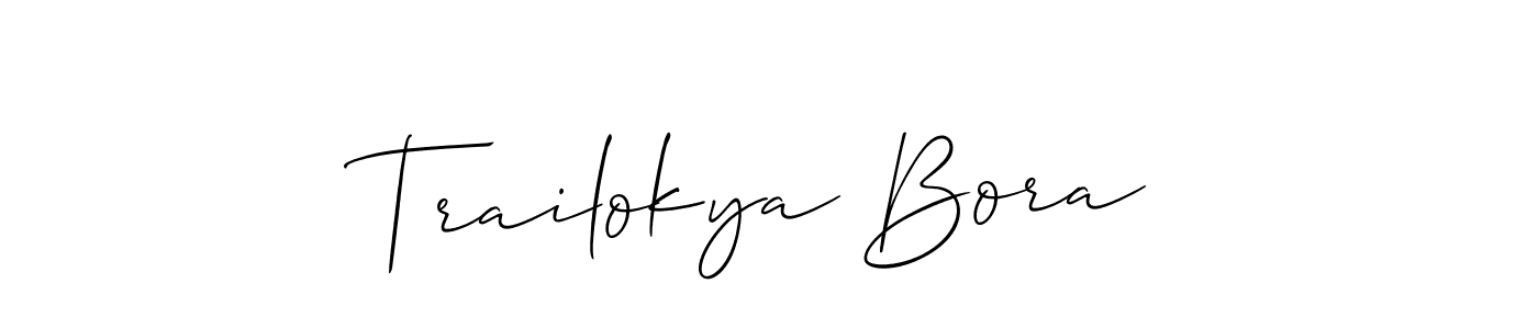 if you are searching for the best signature style for your name Trailokya Bora. so please give up your signature search. here we have designed multiple signature styles  using Allison_Script. Trailokya Bora signature style 2 images and pictures png