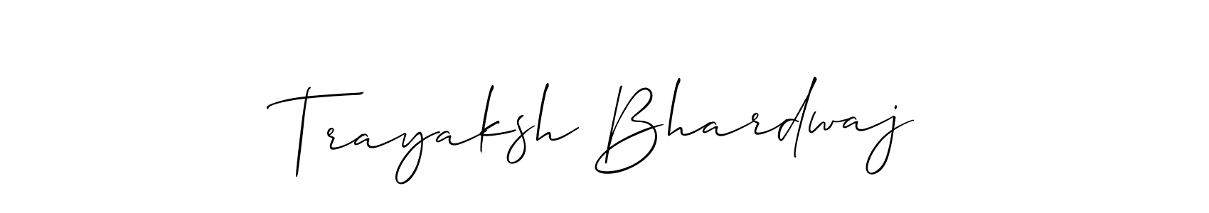 You should practise on your own different ways (Allison_Script) to write your name (Trayaksh Bhardwaj) in signature. don't let someone else do it for you. Trayaksh Bhardwaj signature style 2 images and pictures png
