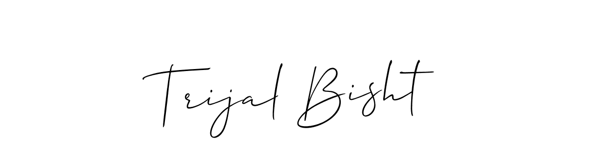 The best way (Allison_Script) to make a short signature is to pick only two or three words in your name. The name Trijal Bisht include a total of six letters. For converting this name. Trijal Bisht signature style 2 images and pictures png