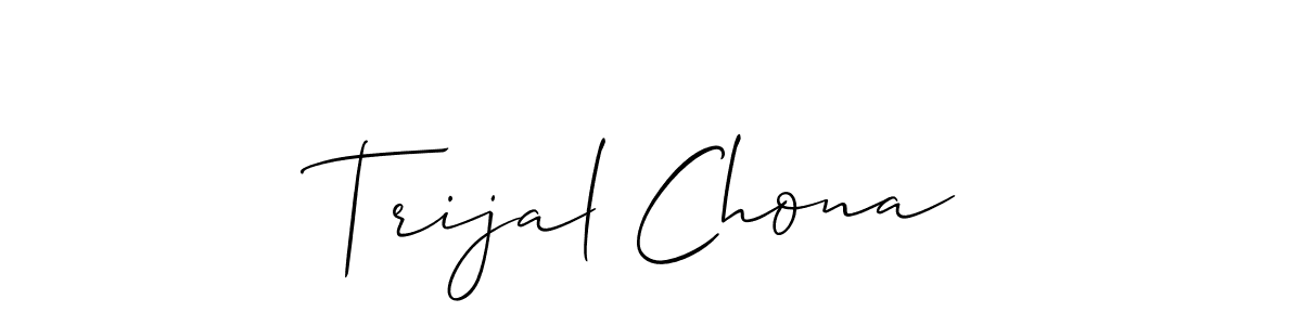 Allison_Script is a professional signature style that is perfect for those who want to add a touch of class to their signature. It is also a great choice for those who want to make their signature more unique. Get Trijal Chona name to fancy signature for free. Trijal Chona signature style 2 images and pictures png