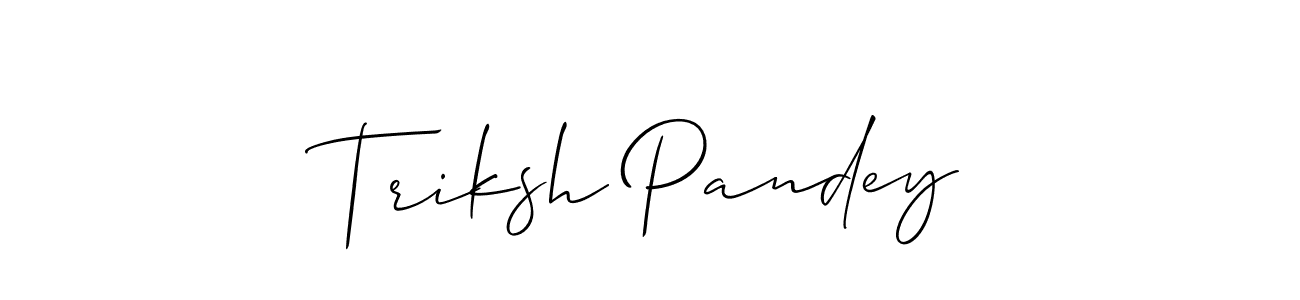 Allison_Script is a professional signature style that is perfect for those who want to add a touch of class to their signature. It is also a great choice for those who want to make their signature more unique. Get Triksh Pandey name to fancy signature for free. Triksh Pandey signature style 2 images and pictures png