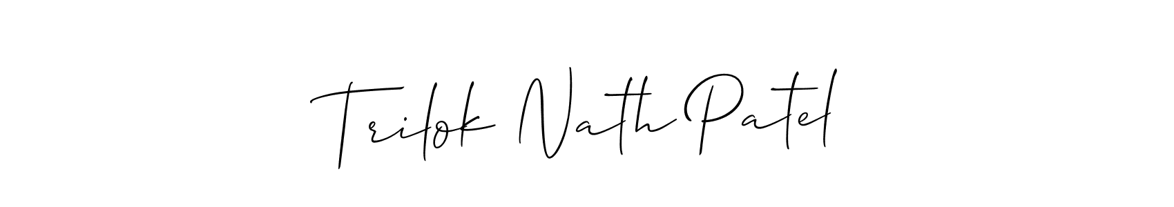 This is the best signature style for the Trilok Nath Patel name. Also you like these signature font (Allison_Script). Mix name signature. Trilok Nath Patel signature style 2 images and pictures png