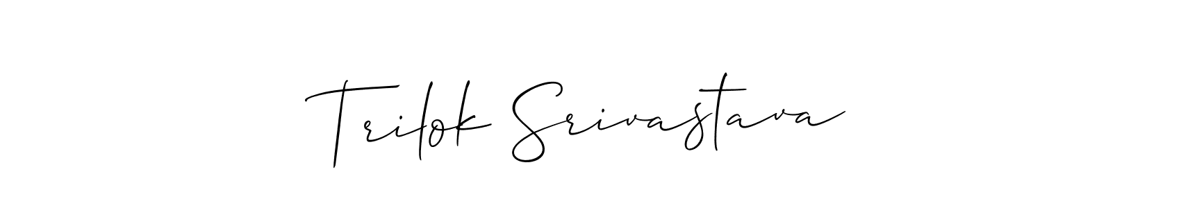 The best way (Allison_Script) to make a short signature is to pick only two or three words in your name. The name Trilok Srivastava include a total of six letters. For converting this name. Trilok Srivastava signature style 2 images and pictures png