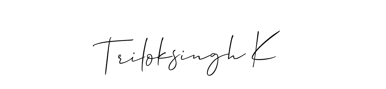 Use a signature maker to create a handwritten signature online. With this signature software, you can design (Allison_Script) your own signature for name Triloksingh K. Triloksingh K signature style 2 images and pictures png