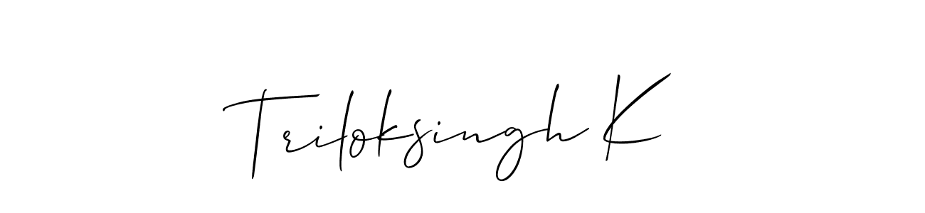 if you are searching for the best signature style for your name Triloksingh K. so please give up your signature search. here we have designed multiple signature styles  using Allison_Script. Triloksingh K signature style 2 images and pictures png