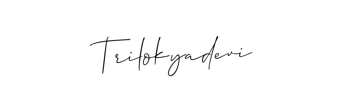 Allison_Script is a professional signature style that is perfect for those who want to add a touch of class to their signature. It is also a great choice for those who want to make their signature more unique. Get Trilokyadevi name to fancy signature for free. Trilokyadevi signature style 2 images and pictures png
