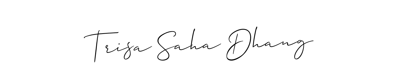 You should practise on your own different ways (Allison_Script) to write your name (Trisa Saha Dhang) in signature. don't let someone else do it for you. Trisa Saha Dhang signature style 2 images and pictures png