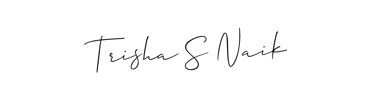 The best way (Allison_Script) to make a short signature is to pick only two or three words in your name. The name Trisha S Naik include a total of six letters. For converting this name. Trisha S Naik signature style 2 images and pictures png