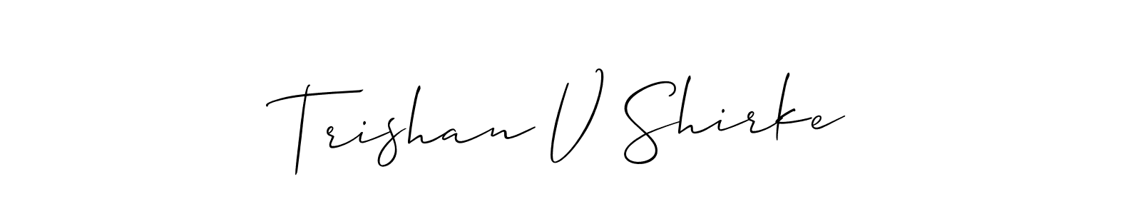 How to Draw Trishan V Shirke signature style? Allison_Script is a latest design signature styles for name Trishan V Shirke. Trishan V Shirke signature style 2 images and pictures png