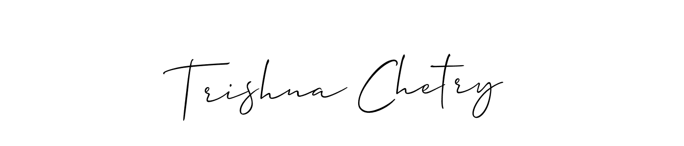 How to make Trishna Chetry name signature. Use Allison_Script style for creating short signs online. This is the latest handwritten sign. Trishna Chetry signature style 2 images and pictures png