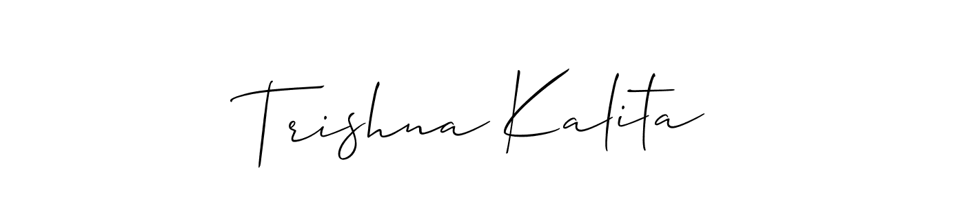 Allison_Script is a professional signature style that is perfect for those who want to add a touch of class to their signature. It is also a great choice for those who want to make their signature more unique. Get Trishna Kalita name to fancy signature for free. Trishna Kalita signature style 2 images and pictures png