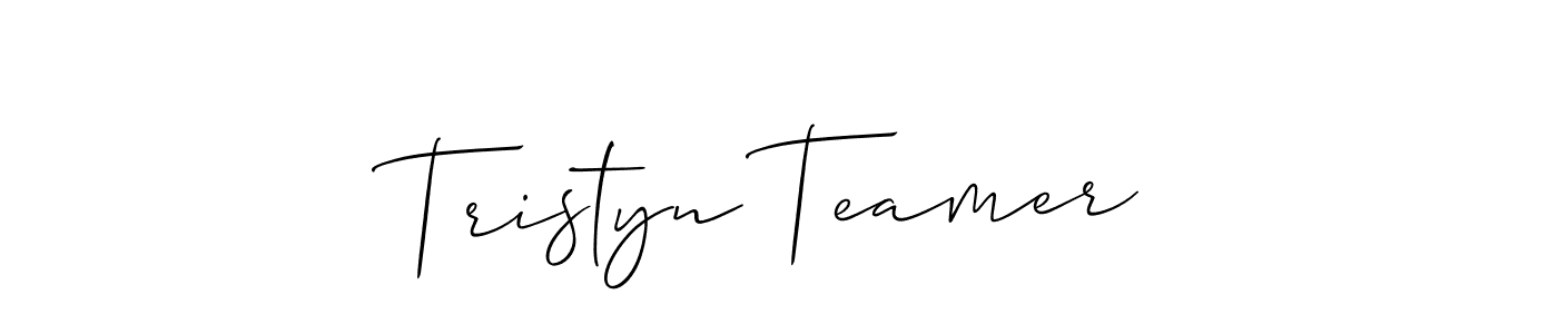 The best way (Allison_Script) to make a short signature is to pick only two or three words in your name. The name Tristyn Teamer include a total of six letters. For converting this name. Tristyn Teamer signature style 2 images and pictures png