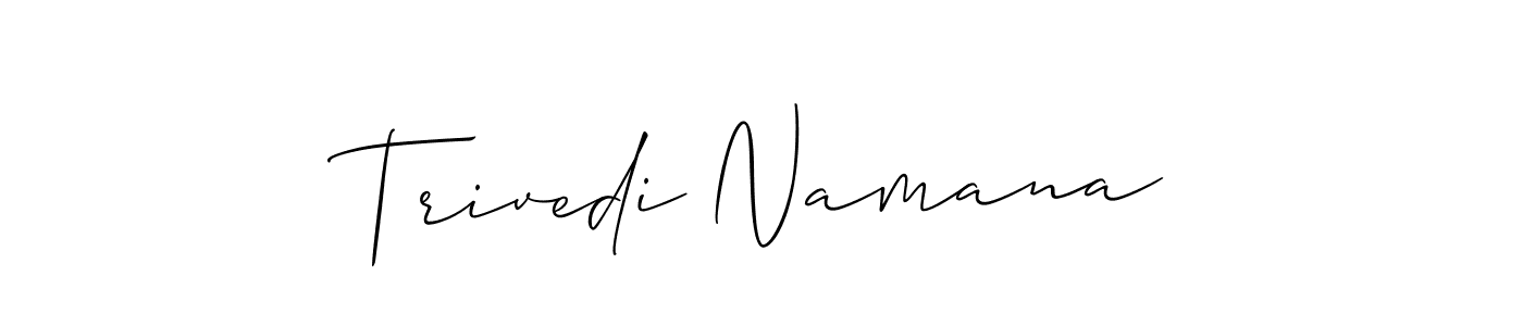 The best way (Allison_Script) to make a short signature is to pick only two or three words in your name. The name Trivedi Namana include a total of six letters. For converting this name. Trivedi Namana signature style 2 images and pictures png