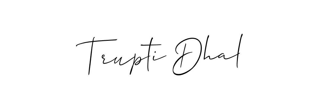 Also You can easily find your signature by using the search form. We will create Trupti Dhal name handwritten signature images for you free of cost using Allison_Script sign style. Trupti Dhal signature style 2 images and pictures png