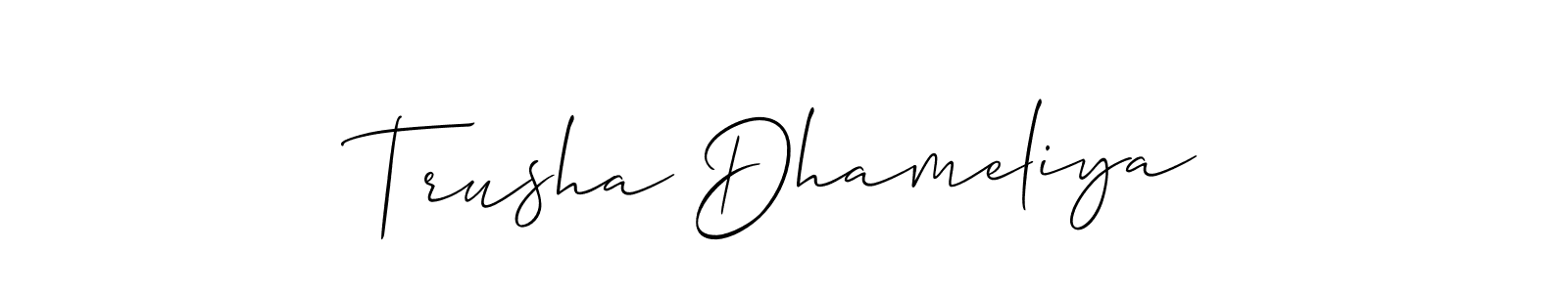 if you are searching for the best signature style for your name Trusha Dhameliya. so please give up your signature search. here we have designed multiple signature styles  using Allison_Script. Trusha Dhameliya signature style 2 images and pictures png