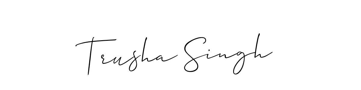 The best way (Allison_Script) to make a short signature is to pick only two or three words in your name. The name Trusha Singh include a total of six letters. For converting this name. Trusha Singh signature style 2 images and pictures png