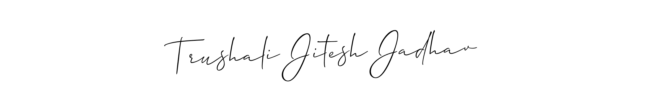 How to make Trushali Jitesh Jadhav name signature. Use Allison_Script style for creating short signs online. This is the latest handwritten sign. Trushali Jitesh Jadhav signature style 2 images and pictures png