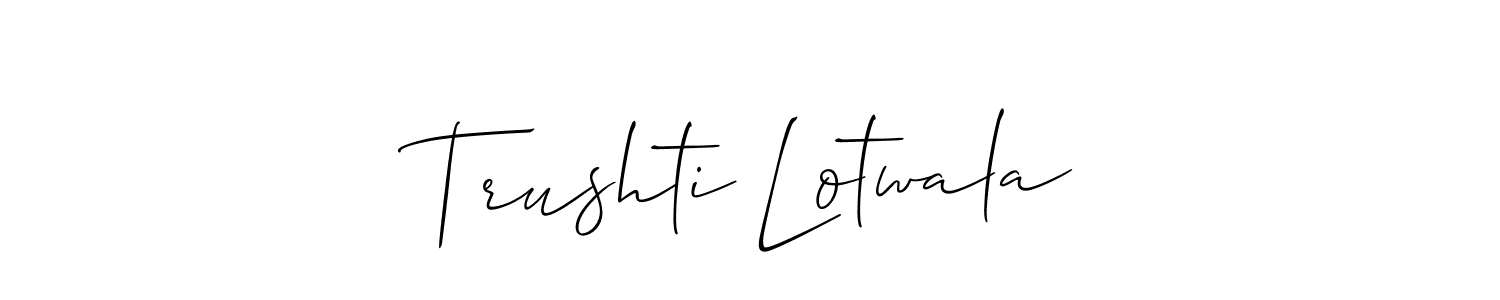 Similarly Allison_Script is the best handwritten signature design. Signature creator online .You can use it as an online autograph creator for name Trushti Lotwala. Trushti Lotwala signature style 2 images and pictures png