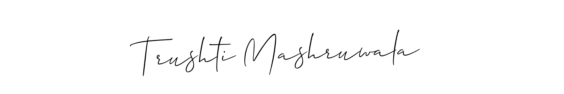 Also You can easily find your signature by using the search form. We will create Trushti Mashruwala name handwritten signature images for you free of cost using Allison_Script sign style. Trushti Mashruwala signature style 2 images and pictures png