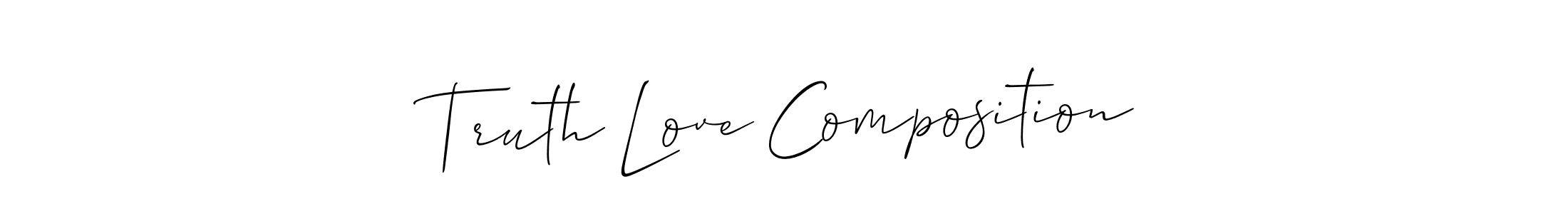 The best way (Allison_Script) to make a short signature is to pick only two or three words in your name. The name Truth Love Composition include a total of six letters. For converting this name. Truth Love Composition signature style 2 images and pictures png