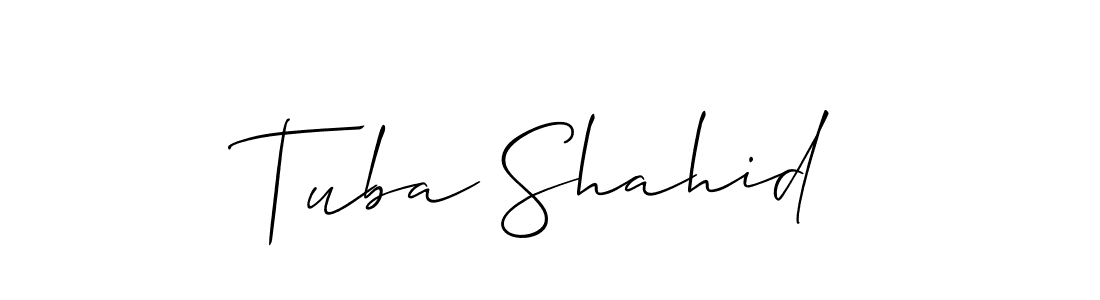 Create a beautiful signature design for name Tuba Shahid. With this signature (Allison_Script) fonts, you can make a handwritten signature for free. Tuba Shahid signature style 2 images and pictures png