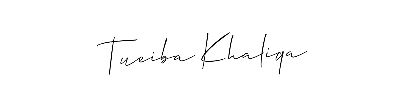 How to make Tueiba Khaliqa signature? Allison_Script is a professional autograph style. Create handwritten signature for Tueiba Khaliqa name. Tueiba Khaliqa signature style 2 images and pictures png
