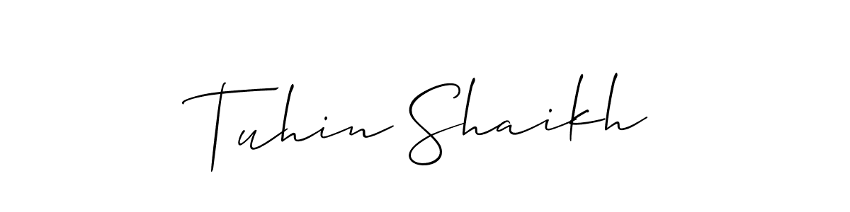 if you are searching for the best signature style for your name Tuhin Shaikh. so please give up your signature search. here we have designed multiple signature styles  using Allison_Script. Tuhin Shaikh signature style 2 images and pictures png