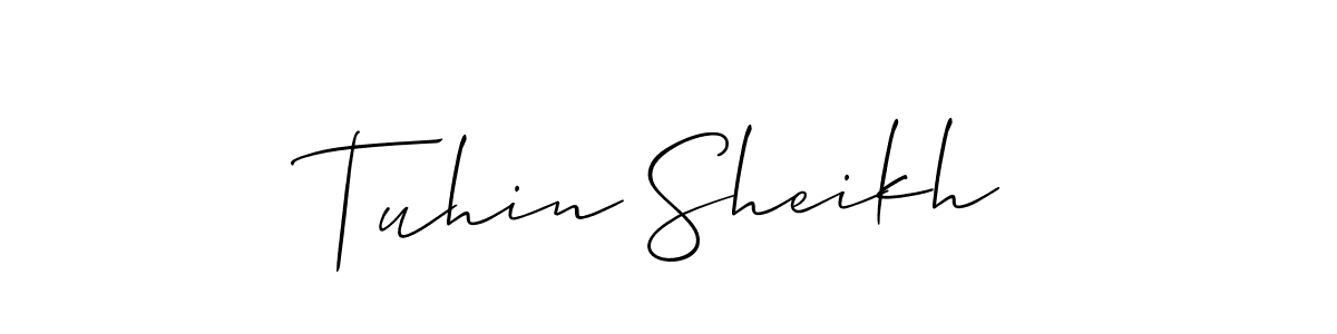 The best way (Allison_Script) to make a short signature is to pick only two or three words in your name. The name Tuhin Sheikh include a total of six letters. For converting this name. Tuhin Sheikh signature style 2 images and pictures png