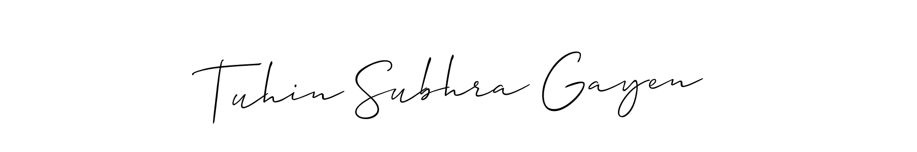 This is the best signature style for the Tuhin Subhra Gayen name. Also you like these signature font (Allison_Script). Mix name signature. Tuhin Subhra Gayen signature style 2 images and pictures png
