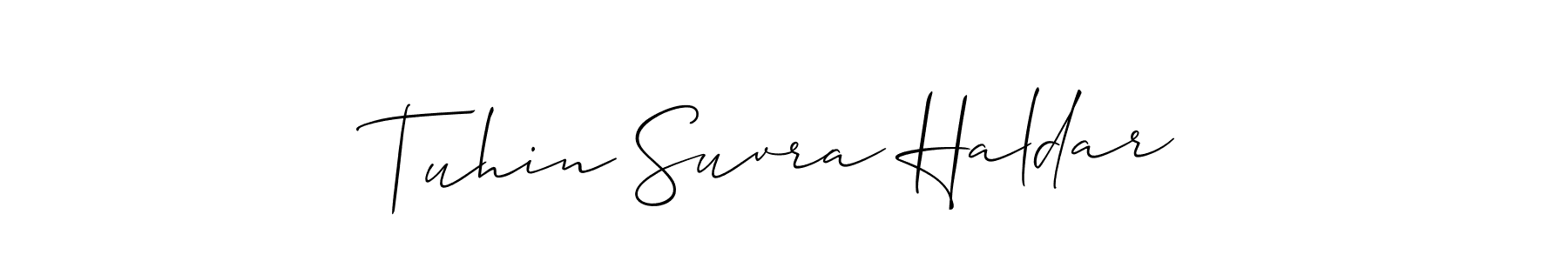 Create a beautiful signature design for name Tuhin Suvra Haldar. With this signature (Allison_Script) fonts, you can make a handwritten signature for free. Tuhin Suvra Haldar signature style 2 images and pictures png
