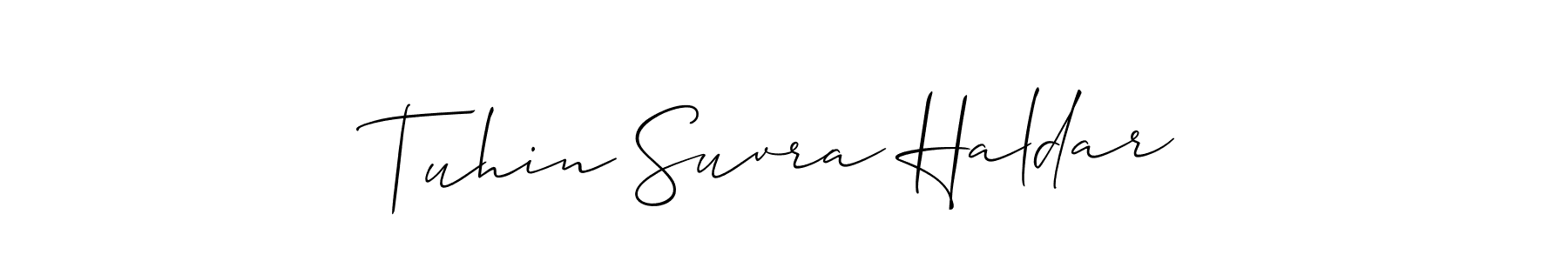 Make a short Tuhin Suvra Haldar signature style. Manage your documents anywhere anytime using Allison_Script. Create and add eSignatures, submit forms, share and send files easily. Tuhin Suvra Haldar signature style 2 images and pictures png