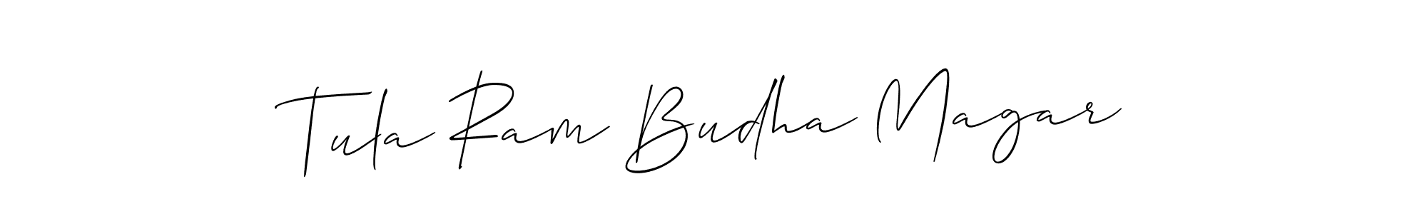 if you are searching for the best signature style for your name Tula Ram Budha Magar. so please give up your signature search. here we have designed multiple signature styles  using Allison_Script. Tula Ram Budha Magar signature style 2 images and pictures png