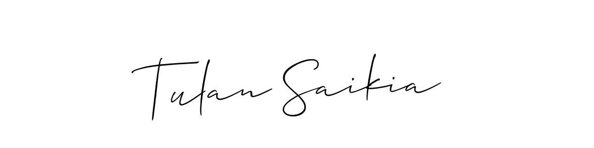 Make a beautiful signature design for name Tulan Saikia. With this signature (Allison_Script) style, you can create a handwritten signature for free. Tulan Saikia signature style 2 images and pictures png