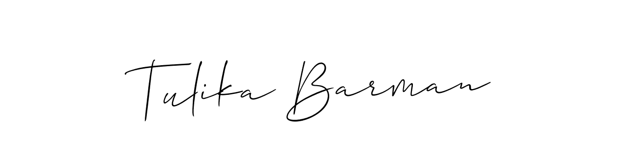 Use a signature maker to create a handwritten signature online. With this signature software, you can design (Allison_Script) your own signature for name Tulika Barman. Tulika Barman signature style 2 images and pictures png