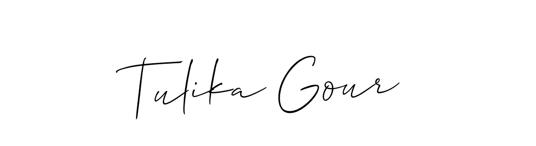Also You can easily find your signature by using the search form. We will create Tulika Gour name handwritten signature images for you free of cost using Allison_Script sign style. Tulika Gour signature style 2 images and pictures png