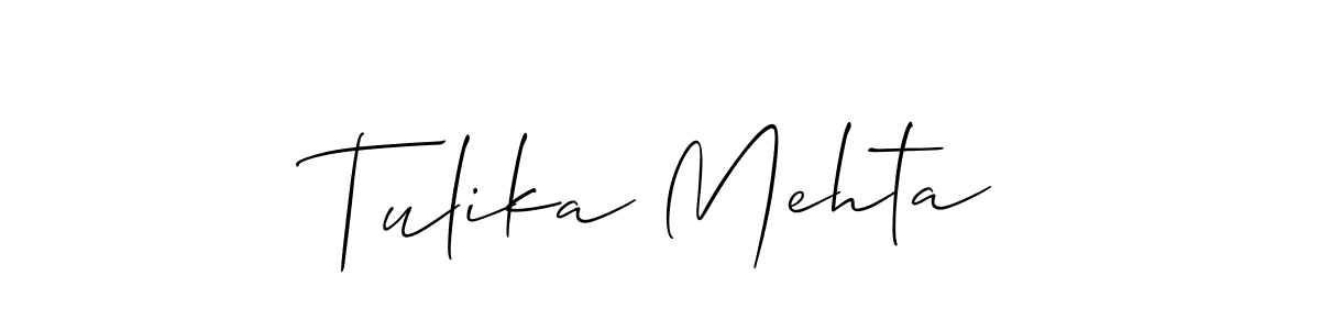 The best way (Allison_Script) to make a short signature is to pick only two or three words in your name. The name Tulika Mehta include a total of six letters. For converting this name. Tulika Mehta signature style 2 images and pictures png