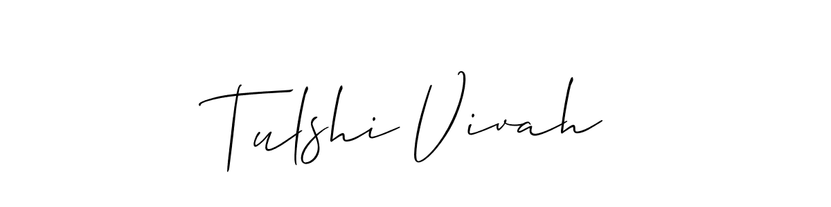 if you are searching for the best signature style for your name Tulshi Vivah. so please give up your signature search. here we have designed multiple signature styles  using Allison_Script. Tulshi Vivah signature style 2 images and pictures png