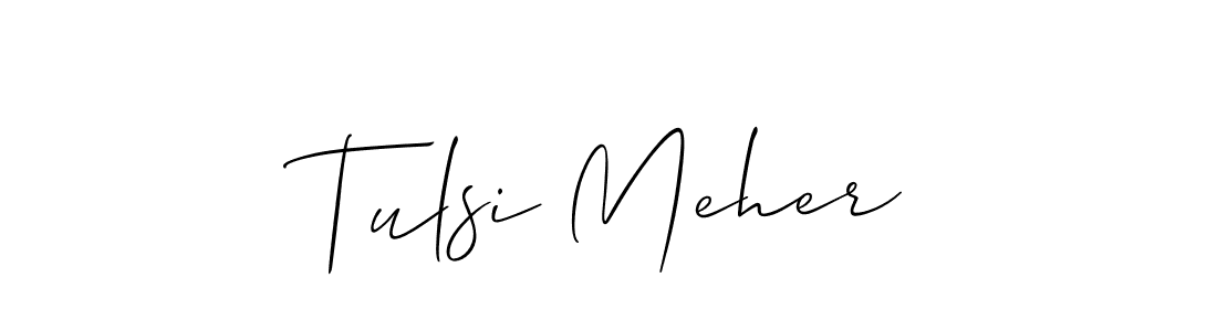 You should practise on your own different ways (Allison_Script) to write your name (Tulsi Meher) in signature. don't let someone else do it for you. Tulsi Meher signature style 2 images and pictures png