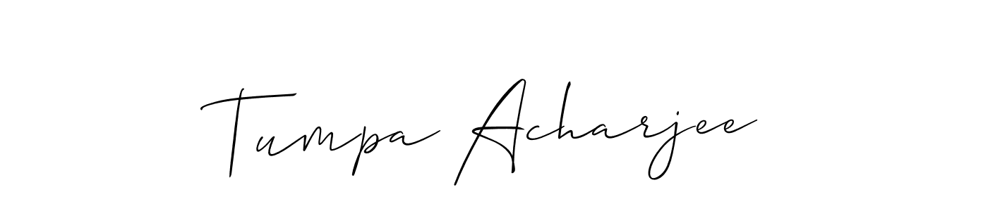 Also You can easily find your signature by using the search form. We will create Tumpa Acharjee name handwritten signature images for you free of cost using Allison_Script sign style. Tumpa Acharjee signature style 2 images and pictures png