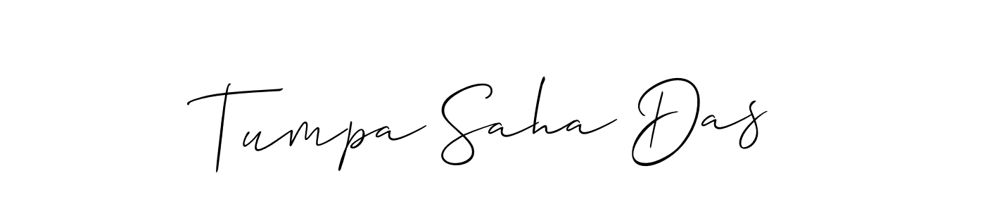 Make a short Tumpa Saha Das signature style. Manage your documents anywhere anytime using Allison_Script. Create and add eSignatures, submit forms, share and send files easily. Tumpa Saha Das signature style 2 images and pictures png