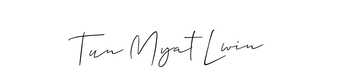 The best way (Allison_Script) to make a short signature is to pick only two or three words in your name. The name Tun Myat Lwin include a total of six letters. For converting this name. Tun Myat Lwin signature style 2 images and pictures png