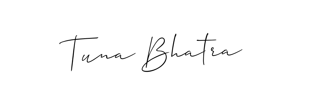 Allison_Script is a professional signature style that is perfect for those who want to add a touch of class to their signature. It is also a great choice for those who want to make their signature more unique. Get Tuna Bhatra name to fancy signature for free. Tuna Bhatra signature style 2 images and pictures png