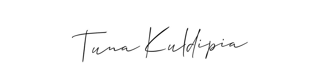 Similarly Allison_Script is the best handwritten signature design. Signature creator online .You can use it as an online autograph creator for name Tuna Kuldipia. Tuna Kuldipia signature style 2 images and pictures png