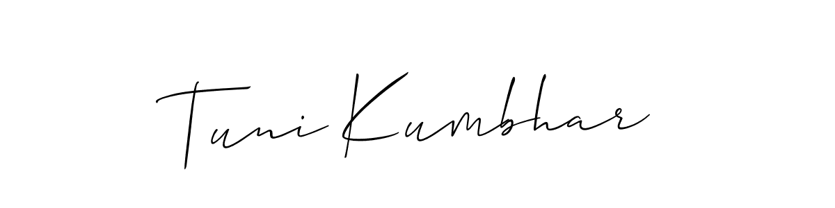 Make a beautiful signature design for name Tuni Kumbhar. With this signature (Allison_Script) style, you can create a handwritten signature for free. Tuni Kumbhar signature style 2 images and pictures png