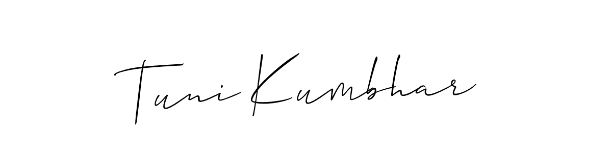 Create a beautiful signature design for name Tuni Kumbhar. With this signature (Allison_Script) fonts, you can make a handwritten signature for free. Tuni Kumbhar signature style 2 images and pictures png