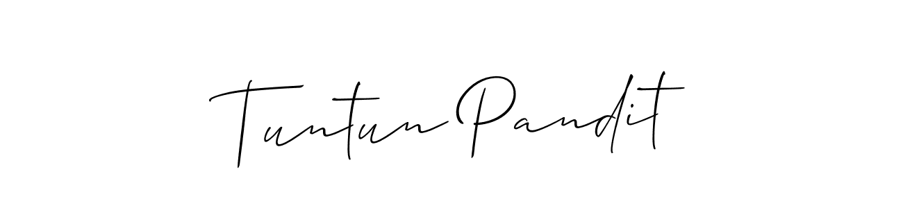 The best way (Allison_Script) to make a short signature is to pick only two or three words in your name. The name Tuntun Pandit include a total of six letters. For converting this name. Tuntun Pandit signature style 2 images and pictures png