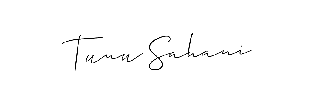 The best way (Allison_Script) to make a short signature is to pick only two or three words in your name. The name Tunu Sahani include a total of six letters. For converting this name. Tunu Sahani signature style 2 images and pictures png