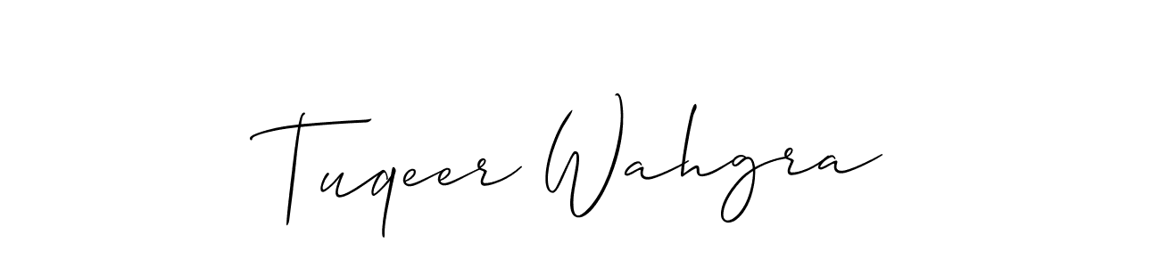 Make a short Tuqeer Wahgra signature style. Manage your documents anywhere anytime using Allison_Script. Create and add eSignatures, submit forms, share and send files easily. Tuqeer Wahgra signature style 2 images and pictures png
