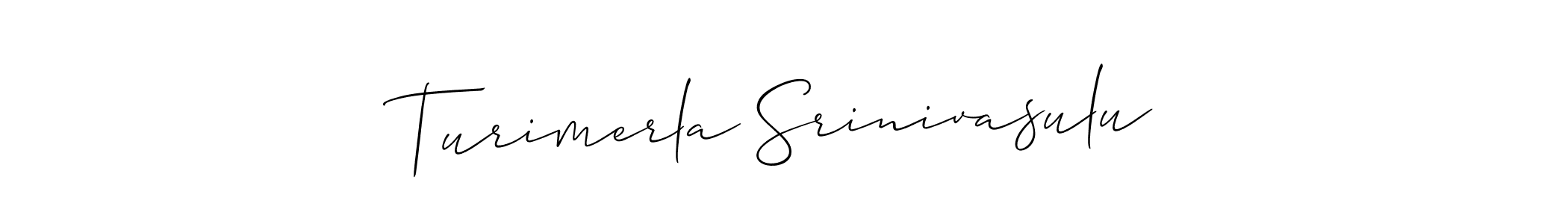 Allison_Script is a professional signature style that is perfect for those who want to add a touch of class to their signature. It is also a great choice for those who want to make their signature more unique. Get Turimerla Srinivasulu name to fancy signature for free. Turimerla Srinivasulu signature style 2 images and pictures png
